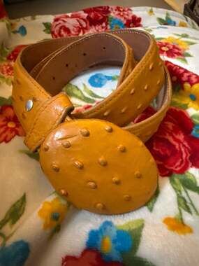 Vintage El General Mustard Yellow Genuine Ostrich Leather Western Belt with Oval